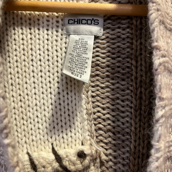 Chico’s Chunky Cable Knit Sweater Wool, Angora, Cashmere Blend Belted Cardigan - Picture 4 of 7